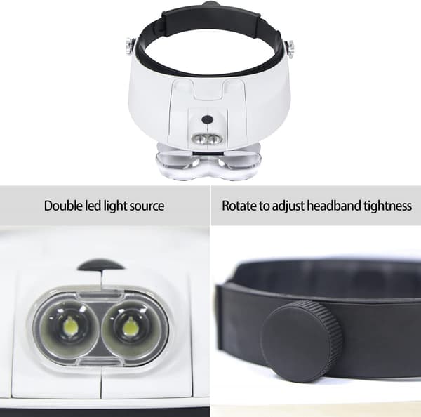 Hodebåndforstørrer med avtakbar LED-lampe Hodemontert forstørrer