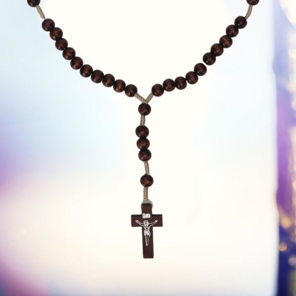 Wooden Rosenkrans Universal Wooden Håndlaget Kors Bønn Rosenkrans perler for katolsk kristendom