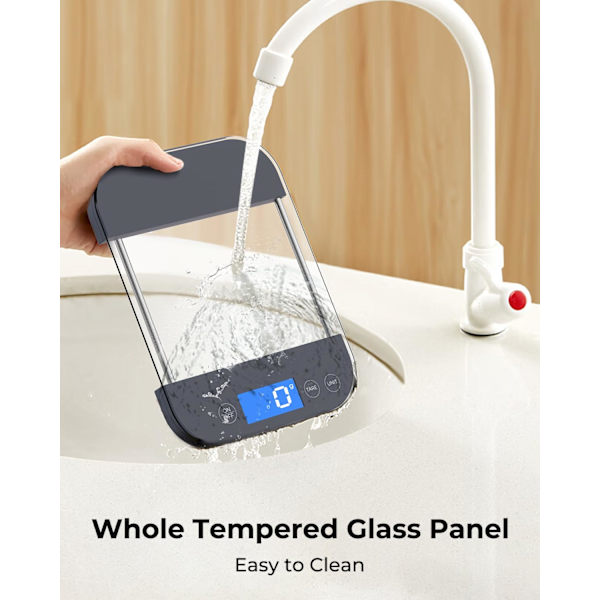Genopladelig madvægt Digital vægt gram og oz, [Maks 33lb Min 1g], Militær kvalitet Anti-Drop Temepered glaspanel, Krystalklart design til Kitc