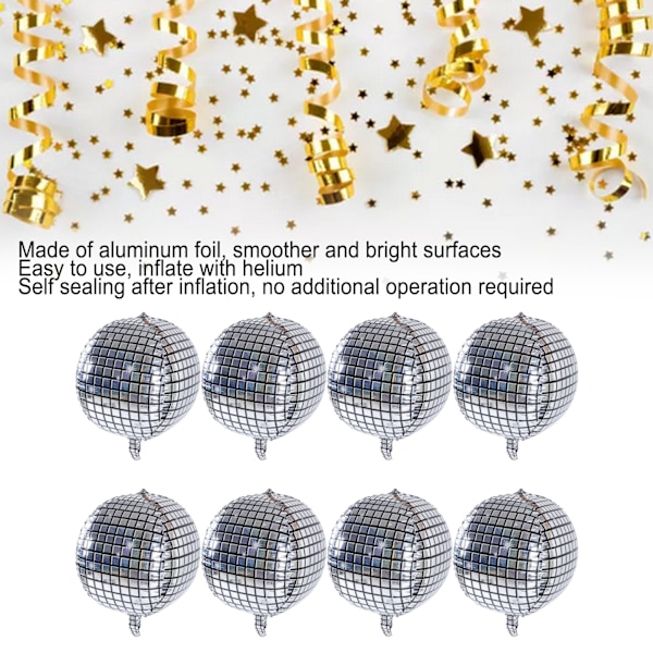 8 stk 4D sølvfolie ballonger skinnende glattere overflater aluminiumsfolie ballonger for bursdagsfester jul jubileer