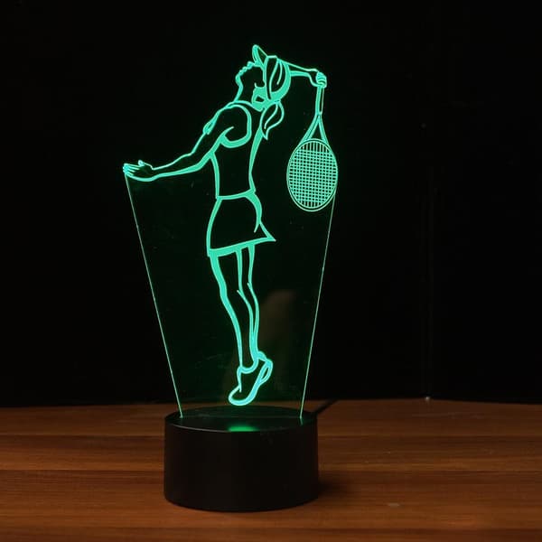 3D Play Tennisspiller Natlampe USB Touch Switch Dekor Ani