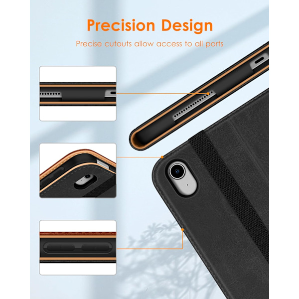 Ipad Pro 11-tumsfodral (2024), Premium Läder Business-fodral med Pennhållare - Auto Sleep Wake Black Brown Apple