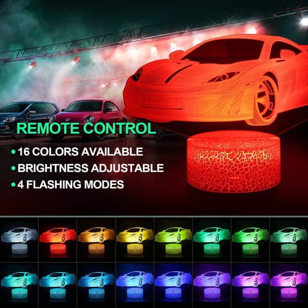 Bilgave til gutter, Racing Car 3D LED illusjonslampe, nattlys for gutter