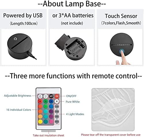 Anime LED Nattlampe, 7 Farger USB-Lading 3D Touch Illusjon