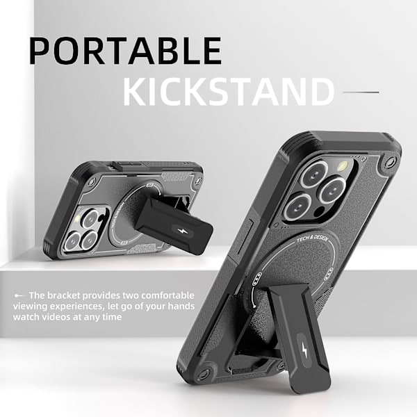 Magnetisk iPhone-etui med Stativ, Kompatibel med MagSafe, Robust Indbygget Støttefod, Militær Grade Støddæmpning til iPhone Black iPhone 12  Pro max