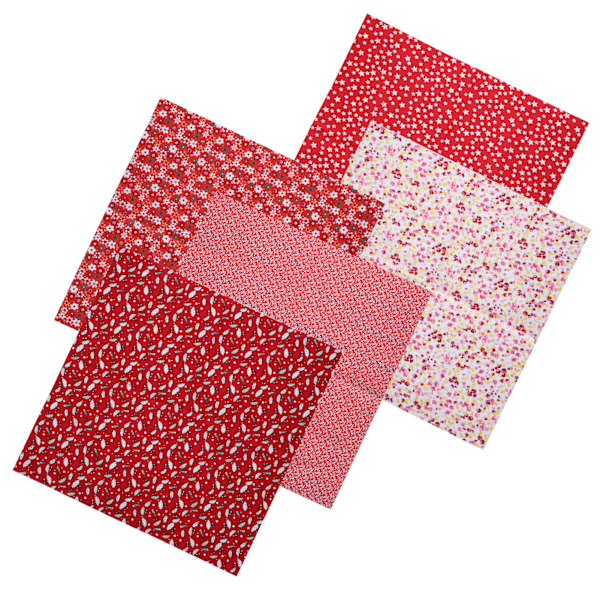 2 sett bomullsstoff vanlig vev trykkstoff DIY sying quilting PatchWork 5 farger 50x50cm (rød)