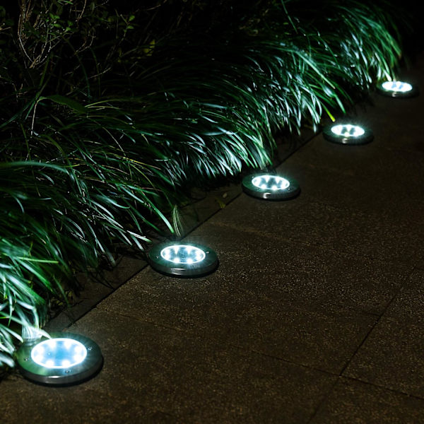 Solcelled Jordlys, 8 LED Solcelled Disklys Udendørs Vandtæt Landskabsplejelys til Havegård Dæk Gangbro Terrasse Sti (8, Hvid) White 8