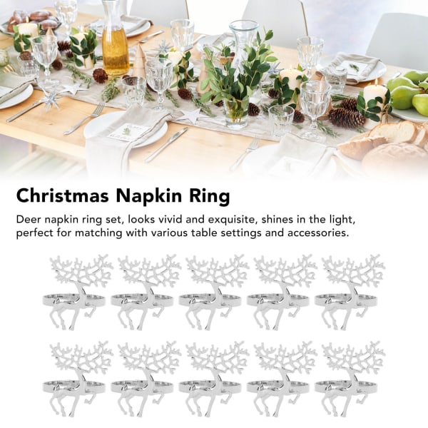 Jule Serviet Ring Elegant Dekorativ Metal Hjorte Serviet Ring Holder til Bryllupsfest Daglig 10stk Silver