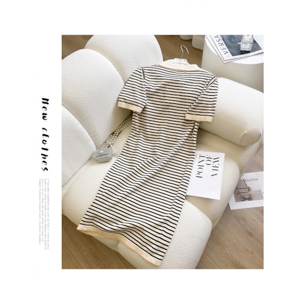 triped Print V-hals T-shirt Kjole (Abrikos One Size Fits All)