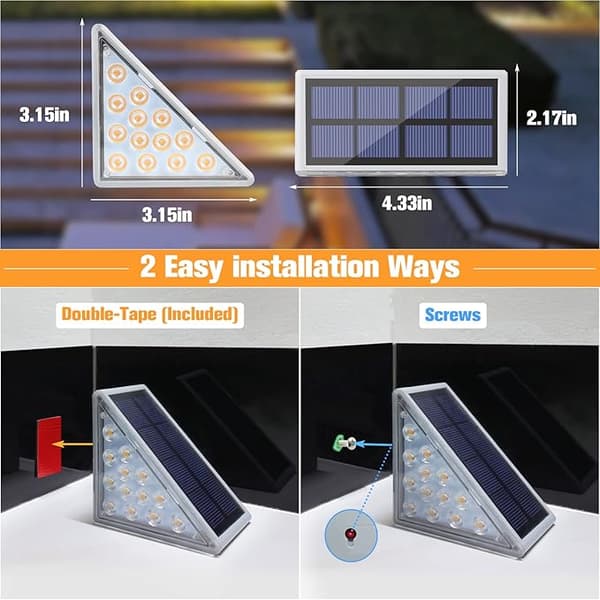 Trappelys solcellelamper, IP67 vanntett solcellelamper, utendørs LED trappelys, (hvit)