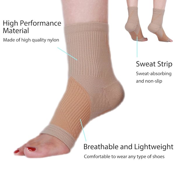 4 pak kompressionsstrømper til kvinder og mænd, ankelstøtte til forstuvet ankel, svangstøtteærme, fodstøttebandage, gigt smerter achillessene Beige S