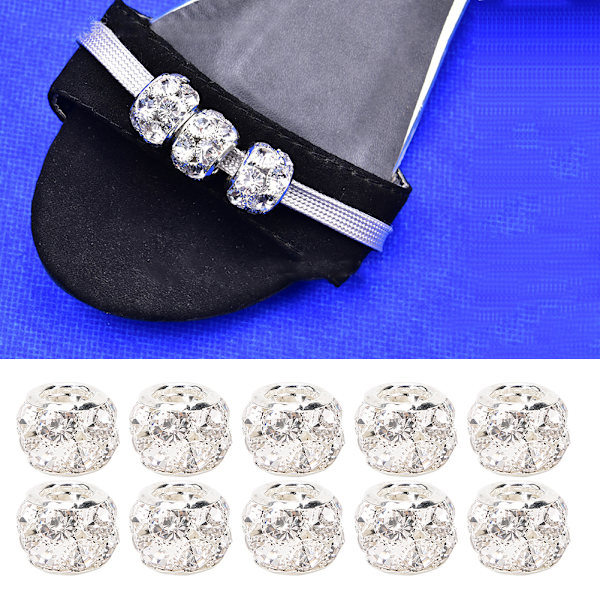10 st Rhinestone Hål Pärla Rund Silver DIY Kläder Hängen Skor Tillbehör