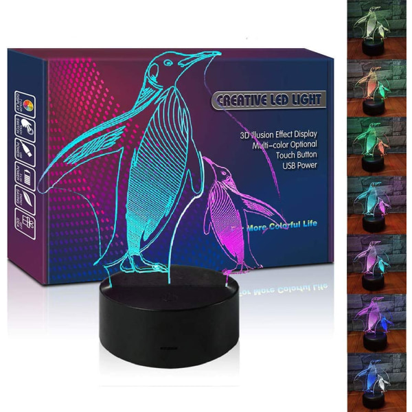 Penguin Night Light LED 3D Illusion Fjärrkontroll USB -lampa