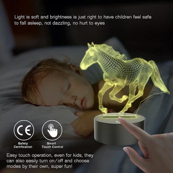 Hest 3D Illusion Lampe 7 Farveskiftende LED Natlampe Atmo