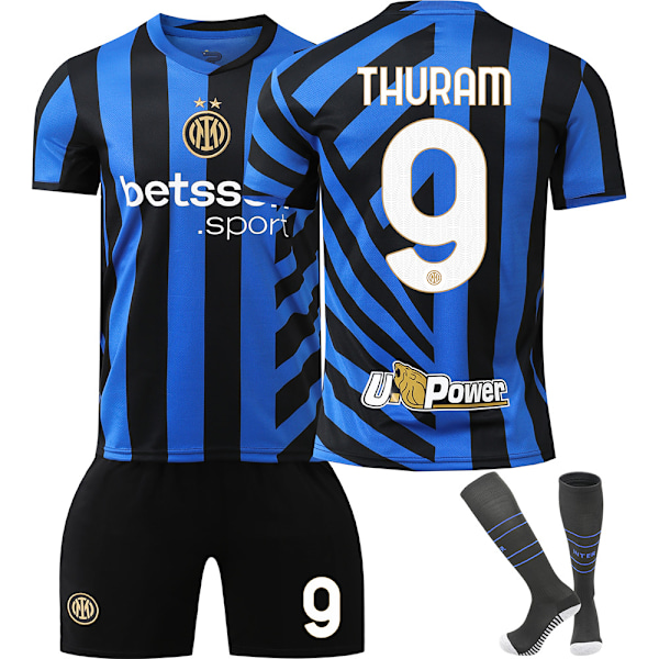 Fodboldtrøjesæt, Internazionale Milano NO.9 Thuram Fodboldtrøje til Drenge Piger, Åndbar Hurtigtørrende Fodboldkostume M
