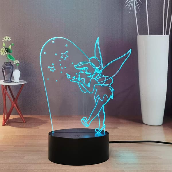 Tinker Bell 3D Nattlampe, Tinkerbell-lampe for barn/gutter