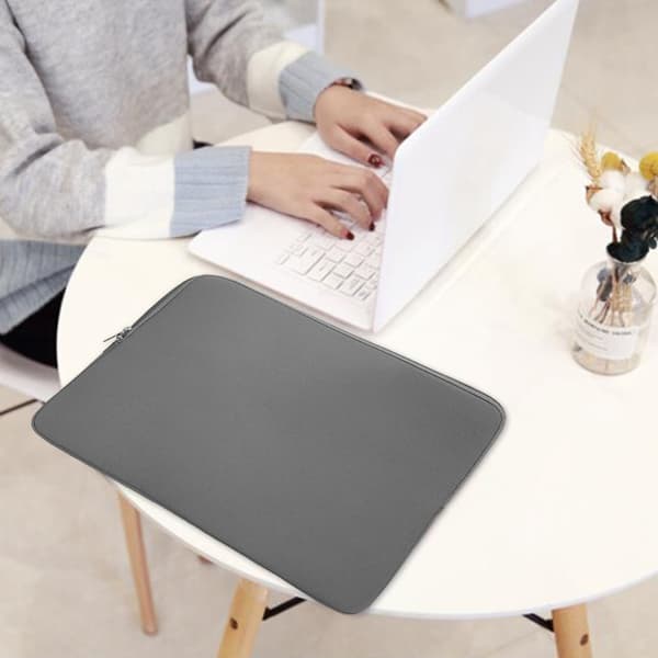 Laptop Sleeve Solid Farve Dobbelt Lynlås Håndtaske Notebook Beskyttende Etui Grå 15 Tommer