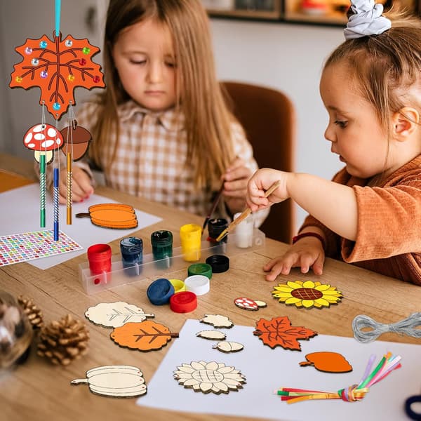 12-pack vindspelskit för barn, DIY höstvindspelsset med målarfärg - Träkonst- och hantverksmaterial för hösten, Perfekt