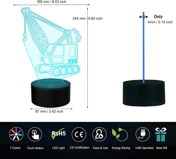 3D-illuusiolamppu USB LED Nosturiauto Yövalo Pöytä