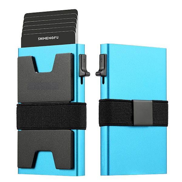 Slank Aluminium Kort Holder Tegnebog til Mænd, Holdbar Udvidbar Bagplade, RFID Blokering Minimalistisk Metal Pop Up Tegnebog, Holder 12+ Kort Plus Kontanter Blue