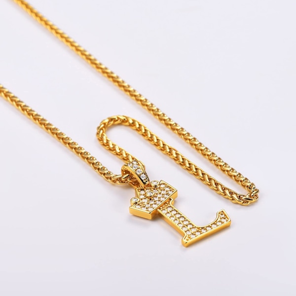 Krone Initial A-Z Halskæde, Iced Out Bogstav Vedhæng med 22-24 Tommer Kæde, Mænd Kvinder Bling Hip Hop Alfabet Navn Smykker Gave Store Initialer Halskæder L 18K Gold