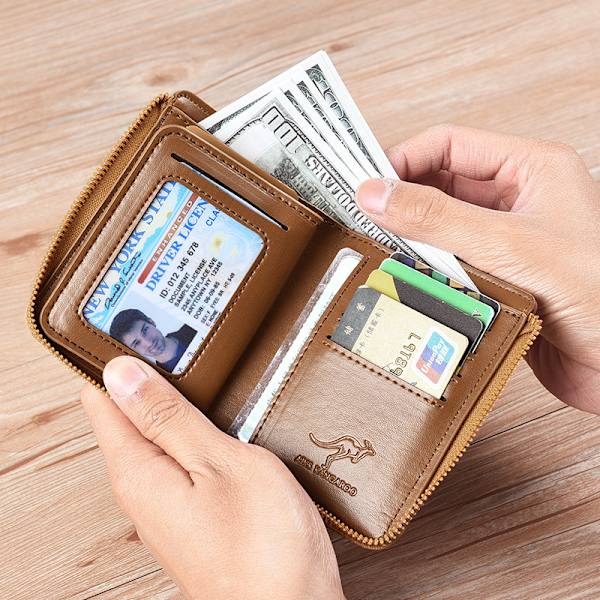 Plånböcker Herr Läder RFID-blockerande Slim Plånbok med 10 Kreditkort, 2 Sedlar Fack, ID-fönster & Myntficka Minimalistisk Plånbok-BRUN