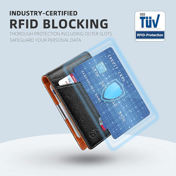 Slim plånbok för män presenter 12 kortplatser ID-fönster med pengaclip minimalistisk RFID framficka bifold läder liten tunn presentask pappa födelsedag Christ Classic Black and Orange