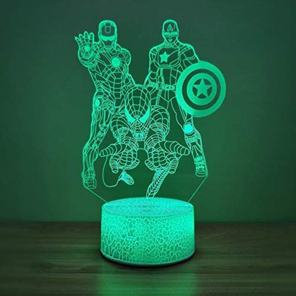 Spider Hero Natlampe Jern Captain America Mand 3D Optisk Illusion Lampe 7 Farver, Fødselsdag Julegaver til Børn Touch Light Borddekoration