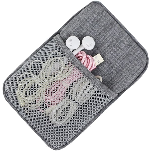 Elektronisk tillbehörsväska, digital gadget organizer-fodral, grå nylon reseutrustning förvaring bärbar väska för kabel, USB, hörlurar, bärbar hårddisk