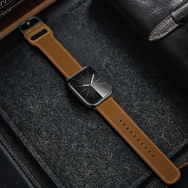 Kompatibel med Apple Watch Armband 49mm/46mm/45mm/44mm/42mm för Män Kvinnor, Äkta Läderarmband av Högsta Kvalitet för iWatch Ultra 2/1 Retro Brown/Black