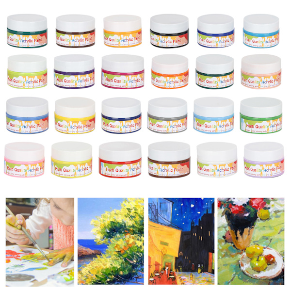 24 farger profesjonelt akrylmalingsett DIY tegning maling pigment kunstner veggmaling