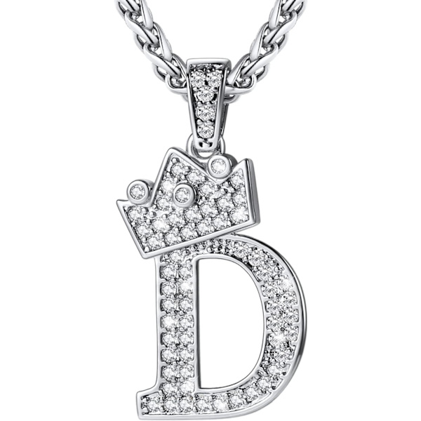 Krone Initial A-Z Halskæde, Iced Out Bogstav Vedhæng med 22-24 Tommer Kæde, Mænd Kvinder Bling Hip Hop Alfabet Navn Smykker Gave Store Initialer Halskæder D Silver