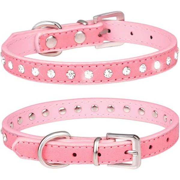 Valphundhalsband med kristalldiamant färgglad bling flickvalp små hundkattkragar (XXS, rosa) Pink XXS