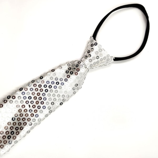 Herr Sequin Slipsar Självbunden Shine Skinny Halsduk Mode Cos Silver