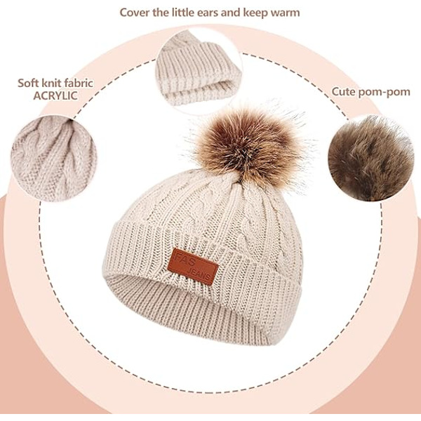 Lasten talvihattu, huivi ja hanskat -setti, taaperon talvihattu neulotut hanskat kauluri fleece-vuorella lapsille 2-5 vuotta Beige