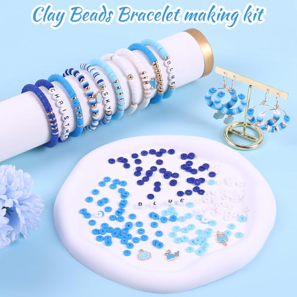 3500 stk. Blå lerperler sæt til armbåndsfremstilling, Polymer Heishi perler til smykkefremstilling, Venskab armbåndssæt til piger voksne, Spacer bogstav B Blue