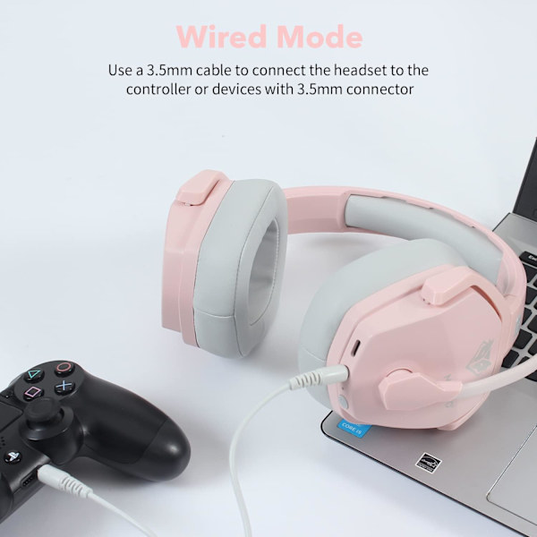G06 Trådløst Gaming Headset med Krystallklar Mikrofon for PS5, PS4, PC og Switch, 47-timers Batteri, Ergonomisk Design (Rosa) Pink