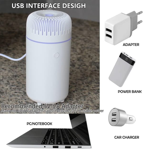 100 ml USB Mini Bil Diffuser – 3-i-1 Aromaterapi, Luftfugter & Luftfrisker til Æteriske Olier (Bærbar Bil/Hjemmebrug) White