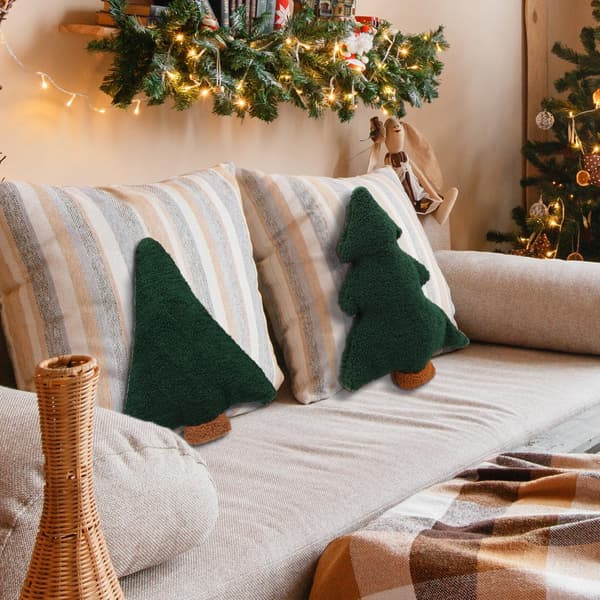 Sæt med 2 søde juletræsformede plys puder - julepynt til hjemmesofa, seng og festpude
