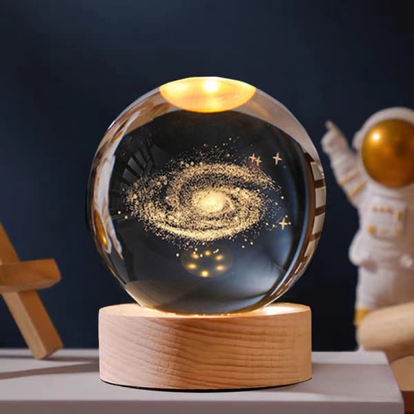 3D Planet Krystallkule, med Trestativ, 3D Krystall LED Nattlys, Space Galaxy Krystallkule, 3D Gravert Solsystem Planeter Krystallkule med LED L