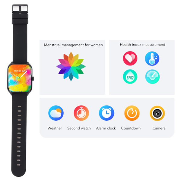 Smartwatch med iltmåling, opkaldsskærm, IP68 vandtæt touchskærm smartwatch med skridttæller Black