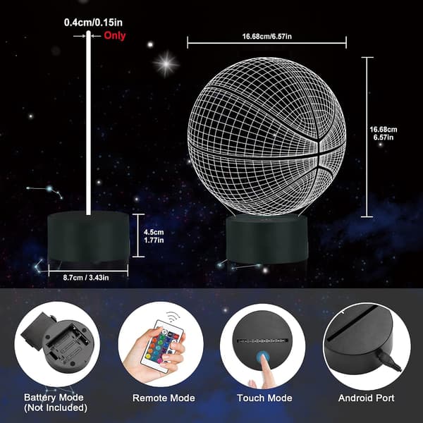 Basketball Natlampe, Ammonite 3D Illusionslampe 16 Farver