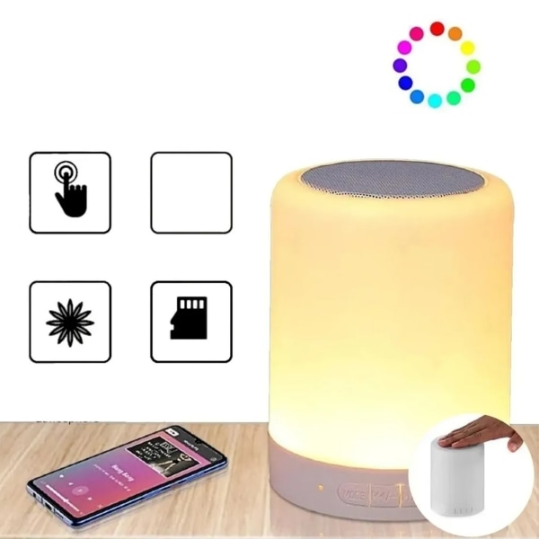 Bluetooth -högtalare Touch Control Uppladdningsbar bärbar smart liten högtalare med färgglada lampor för hemvitt