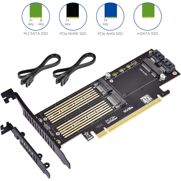 3 i 1 M.2 och mSATA SSD-adapterkort för M.2 NVME/NGFF SSD till PCIE-adapter, mSATA till SATA-adapter med aluminiumkylfläns för Windows, Mac och Linux O