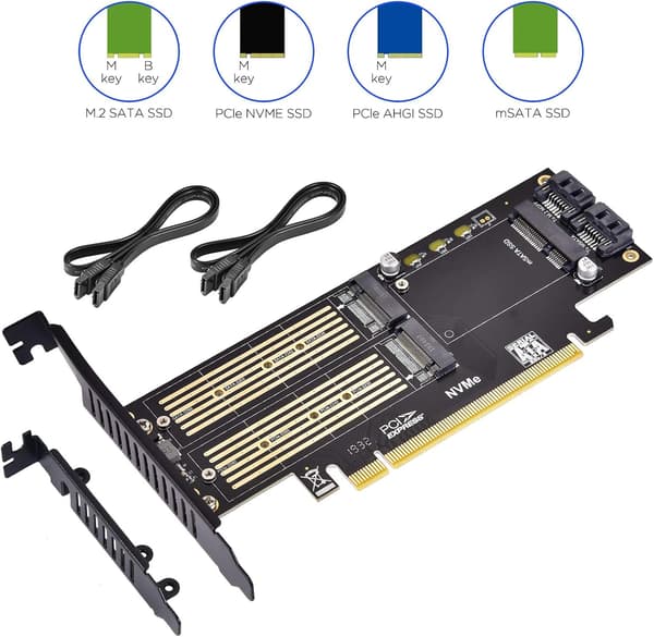 3 i 1 M.2 og mSATA SSD-adapterkort til M.2 NVME/NGFF SSD til PCIE-adapter, mSATA til SATA-adapter med aluminiumkøleplade til Windows, Mac og Linux O
