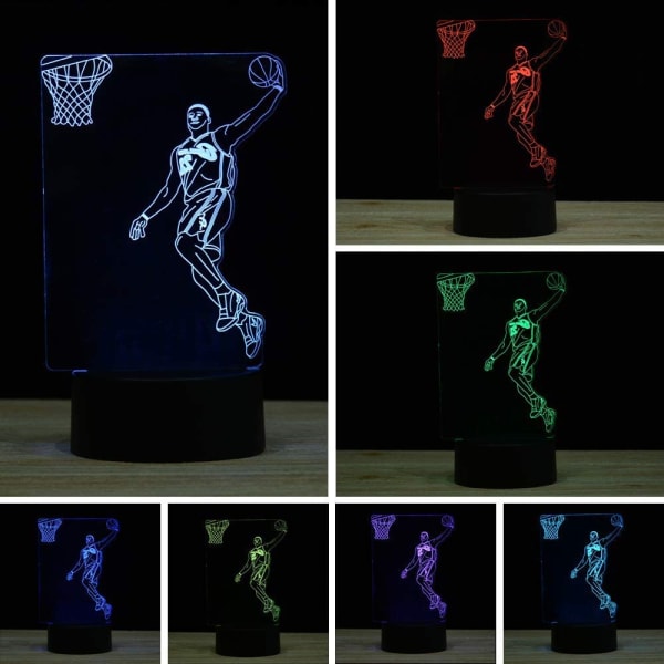 3D Illusion LED Natlampe, 16 Farver Gradvist Skiftende Berøringskontakt USB Bordlampe eller Hjemmedekoration (Fjernbetjening, Basketball Lys
