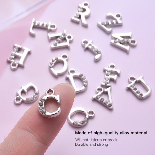 26 stk legering bokstav anheng DIY engelsk alfabet med rhinestones Ornament smykker gjør tilbehør