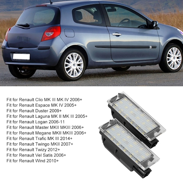 2 st 18 LED-lampor för registreringsskylt Passar Renault Clio Laguna Megane