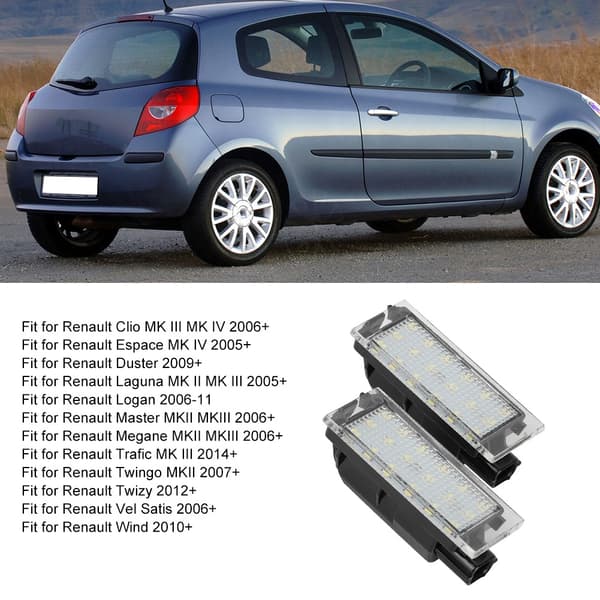 2 stk. 18 LED Pærer Nummerplade LED Lys Lampe Passer til Renault Clio Laguna Megane