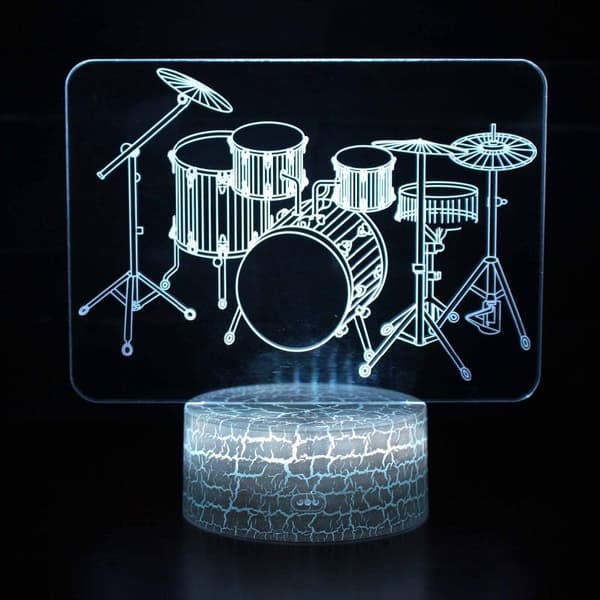 3D Trommesett Musikk Nattlys Bord Skrivebord Optisk Illusjon La